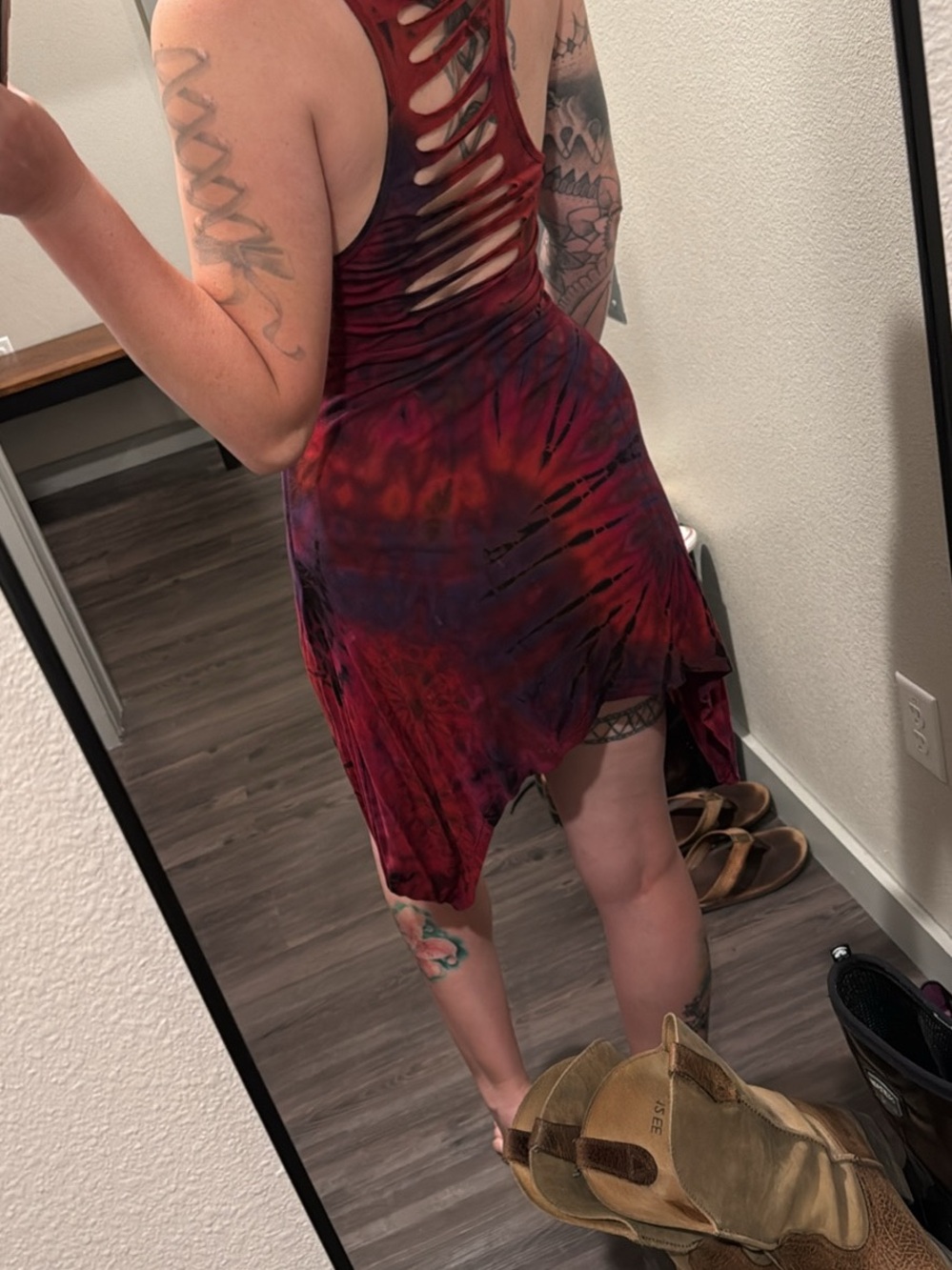 Handmade Tie-Dye Slip Dresses - Red & Multicolor - Picture 3 of 5
